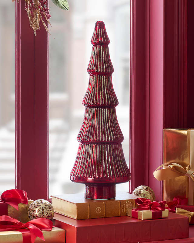 Shiny Glass Christmas Tree with Glitter Accents
